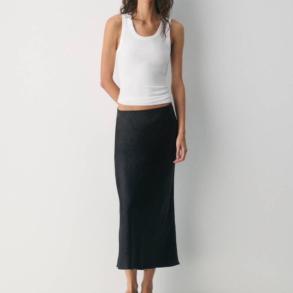 Aritzia Babaton Black Satin Midi Skirt Bias Cut Slip Minimal 4